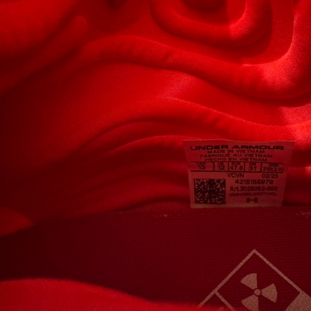 New UNDER ARMOUR Spotlight Lux 2 MC Red White Football Cleats Mens Sz 13 $130 - Picture 5 of 5